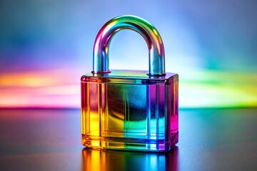 A colorful lock with a rainbow colored handle