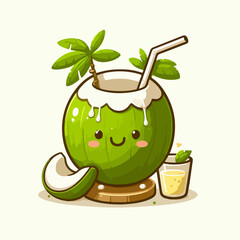illustration of young coconut drink 