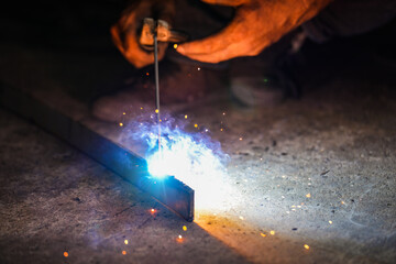 Closeup Steel welding with spark and fire
