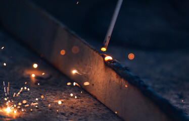Closeup Steel welding with spark and fire