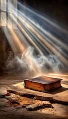 Ancient book bathed in light