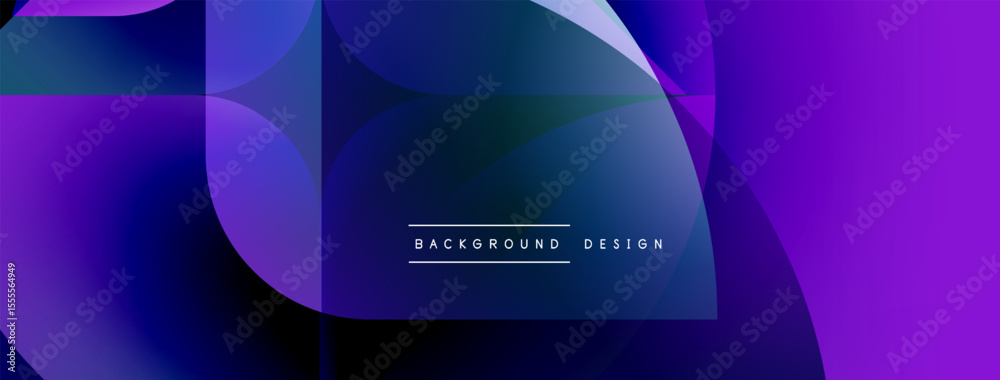 Poster Abstract geometric shapes overlap, creating vibrant purple, blue gradients. Modern design elements suggest dynamic visual experience.