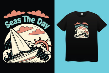 Grey tshirt design medieval ship sailing ocean waves