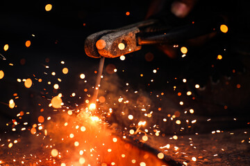 Closeup Steel welding with spark and fire
