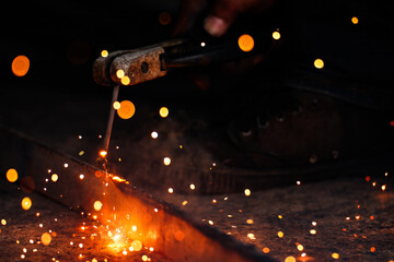 Closeup Steel welding with spark and fire