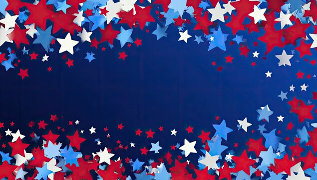 Festive star confetti on dark navy background - Powered by Adobe