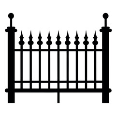 Modern minimalist cast iron fence, geometric pattern, modular steel railing, isolated on white background, clean design, black silhouette.