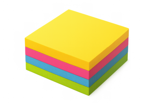 Multicolored adhesive notes stacked neatly, arranged vertically, waiting for spontaneous note-taking against clean backdrop