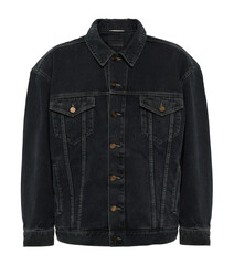 Denim jacket with pleated front detail and buttons isolated on a white background