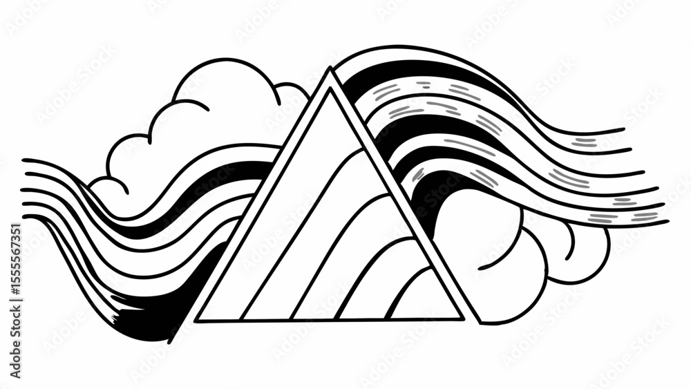 Aufkleber Abstract graphic featuring a triangle surrounded by stylized clouds and flowing lines design element created with generated ai