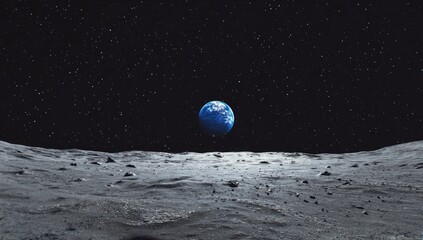 Earth from the moon's surface, starry night