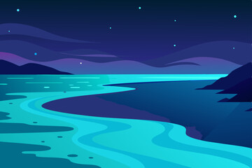 Fototapeta premium Serene Nightscape A River's Luminous Flow Under Starlit Sky