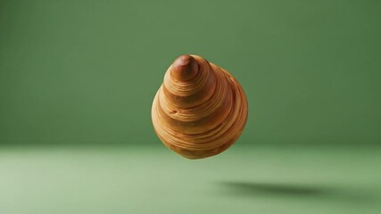 Slow motion video of a freshly baked croissant rotating against green background showcasing texture and layers