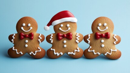 Fototapeta premium Three Gingerbread Men: A Festive Christmas Treat