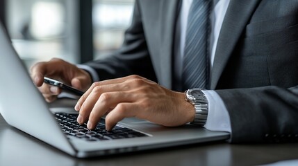 Businessman working on laptop