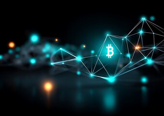 Bitcoin digital network, glowing teal