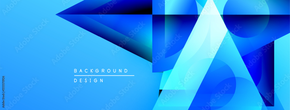 Poster Abstract blue geometric shapes overlap. Gradient colors create dynamic visual effect. Modern design suitable for backgrounds, banners.