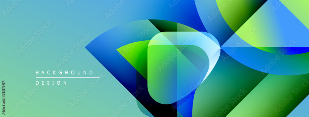Aufkleber abstract geometric shapes overlap, creating vibrant blue, green gradients. modern design suggests dy