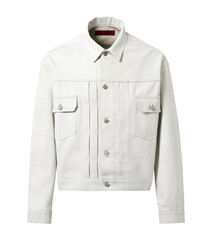 Denim jacket with pleated front detail and buttons isolated on a white background