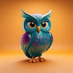 Obraz premium Cute brown owl cartoon character vector illustration on a black background