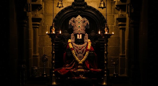 Ai generated image of a dark statue of a hindu god in a temple