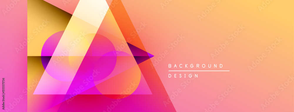 Poster Abstract geometric shapes overlap, creating vibrant gradient effect. Warm colors dominate composition, suggesting modern design aesthetic.