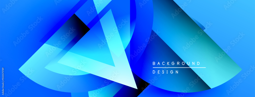 Poster abstract blue design features layered shapes, gradients, dynamic composition. modern aesthetic suita