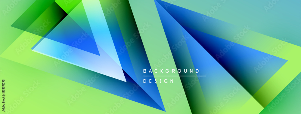 Aufkleber Abstract geometric shapes overlap. Gradient colors blend from green to blue. Modern design elements create dynamic visual effect.