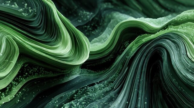 Abstract swirling green and dark tones