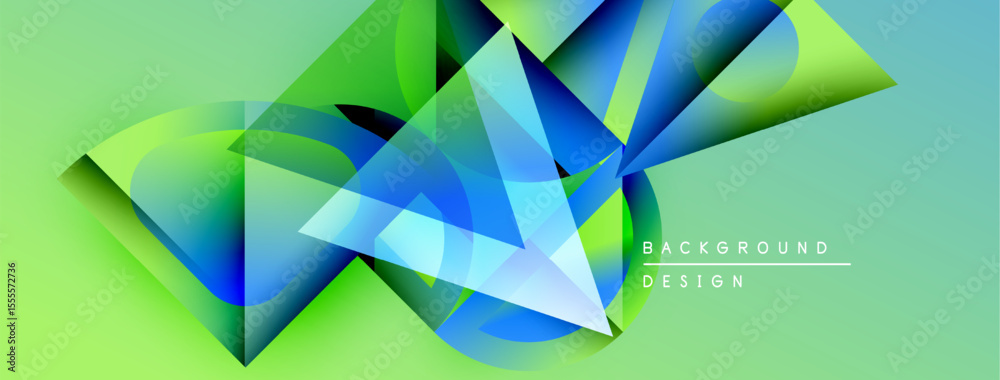 Aufkleber Abstract geometric shapes overlap, creating dynamic visual effect. Bright blues, greens dominate composition. Modern design element.