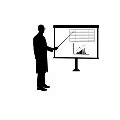 Silhouette of a scientist presenting data on global warming on white background