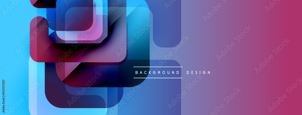 Poster abstract geometric shapes overlap, creating vibrant blue, purple gradients. modern design element fo