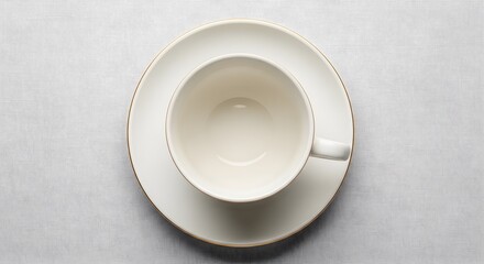 Elegant White Teacup and Saucer with Gold Trim on Textured Background