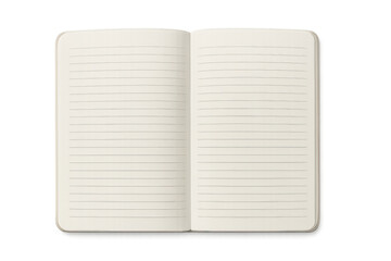 Blank lined notebook spread open, revealing clean white pages waiting for inspiration, creativity, or personal musings