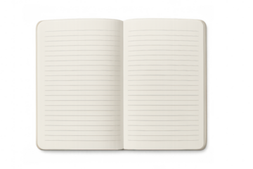 Blank lined notebook spread open, revealing clean white pages waiting for inspiration, creativity, or personal musings