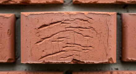 Close-up of a Textured Red Brick in a Wall Construction