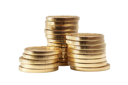 Realistic pile of golden coins isolated on transparent background.