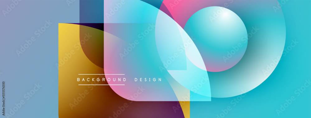 Poster Abstract geometric shapes overlap, creating vibrant color gradients. Modern design elements suggest fluidity, innovation, technology.