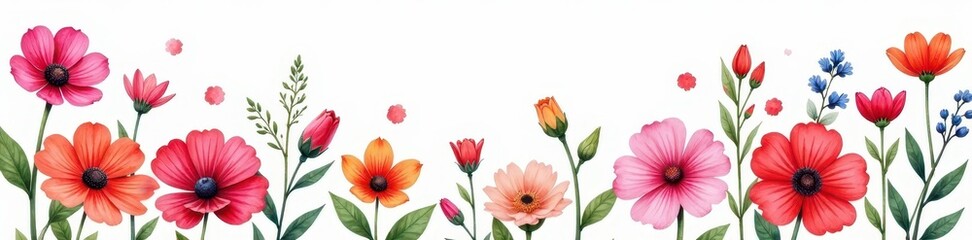 Vibrant watercolor wildflowers, scattered arrangement, colorful , artistic, soft