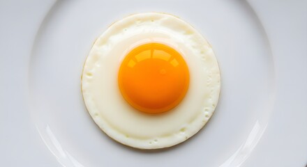 Sunny Side Up Egg on White Plate, Breakfast Food Still Life