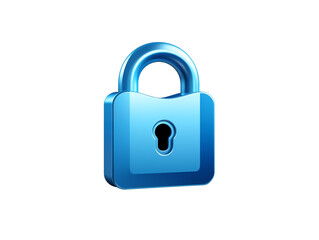 3D blue padlock isolated on transparent background