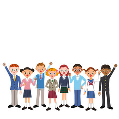 色々な学校の制服を着て並んでいる学生