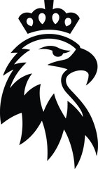 A striking black silhouette of an eagle's head featuring a crown, symbolizing nobility and strength. This design is perfect for logo designs, sports teams, or any project that conveys power.
