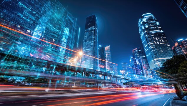 Night city, digital overlay