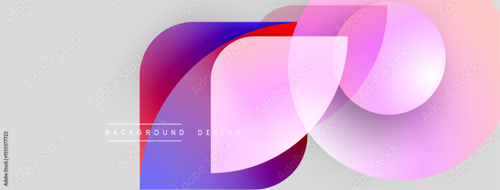 Aufkleber Abstract shapes overlap, creating vibrant color gradients. Soft pinks, blues, reds blend seamlessly on light gray background. Modern design element.