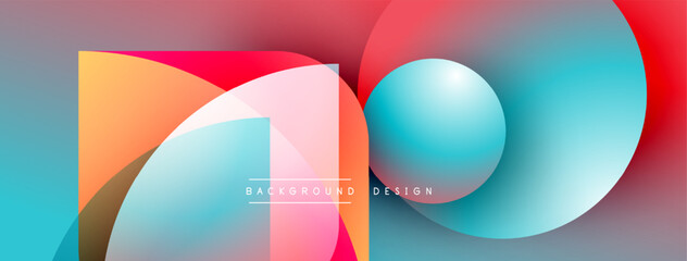 Abstract colorful shapes overlap. Gradient hues blend, creating dynamic visual effect. Modern design elements present smooth transitions.