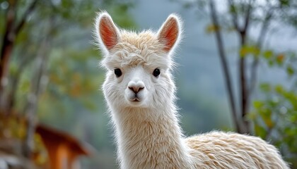 Fototapeta premium Close-up of a fluffy white alpaca