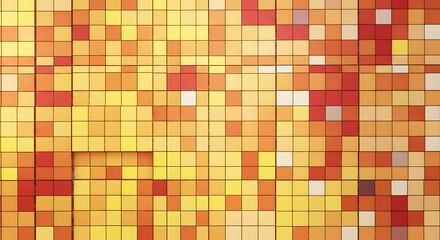 Abstract background featuring a vibrant mosaic of pixelated squares in warm yellow and orange tones creating a modern digital texture