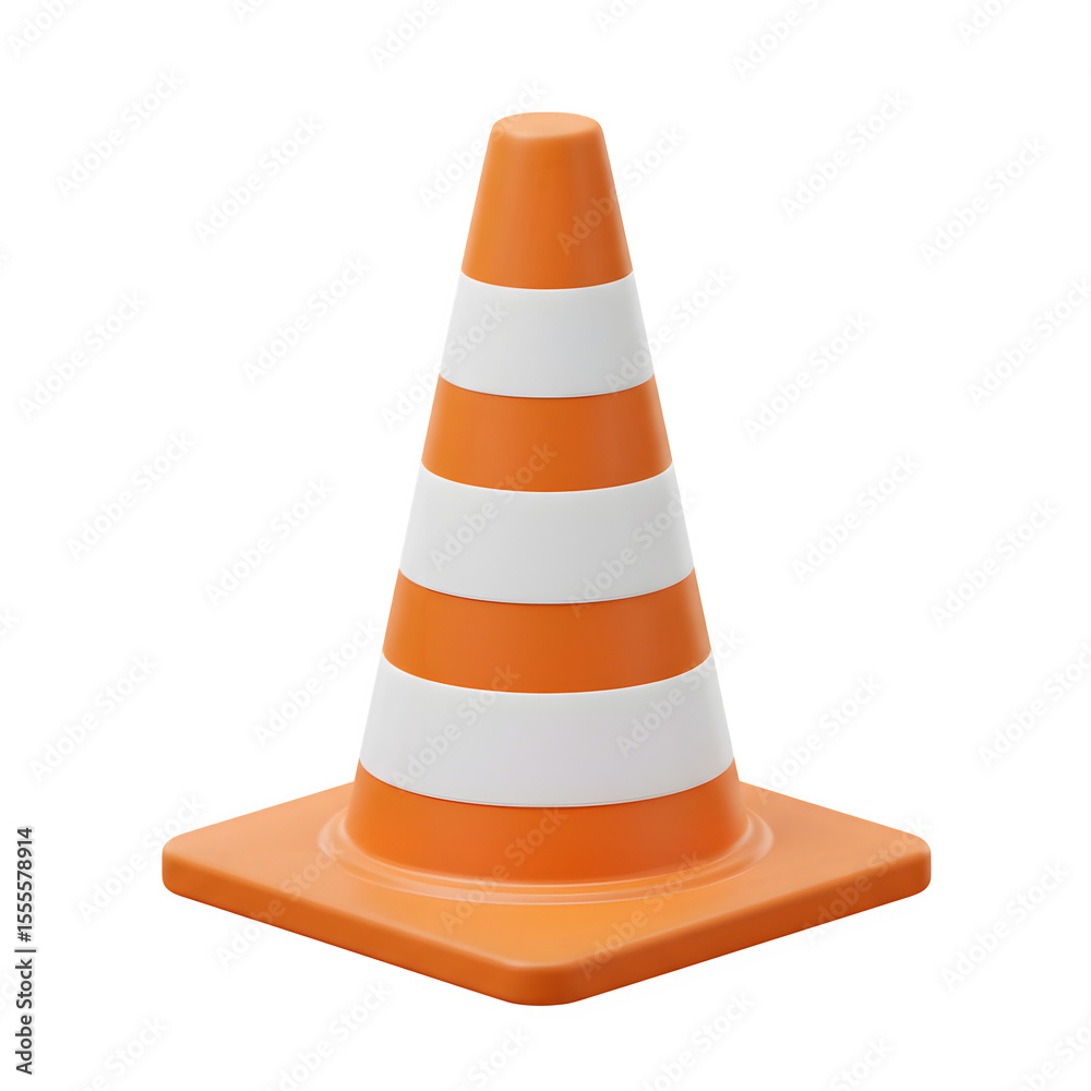 Fototapete clean 3d traffic cone object - modern design for caution & security, isolated on white or transparen
