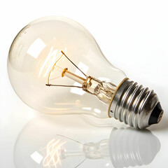 Glowing yellow light bulb on white